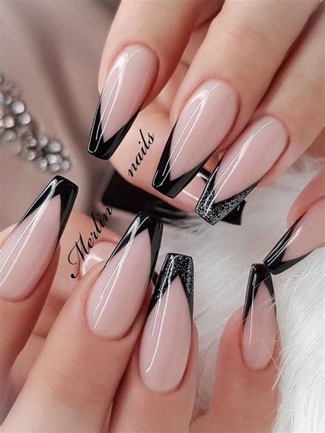 black french tips acrylic nails|black french manicure nail designs.